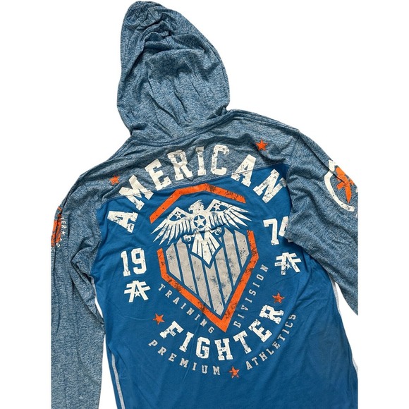 American Fighter Blue Orange Eagle LS Hooded Lightweight Athletic Shirt Size XL - Picture 10 of 11